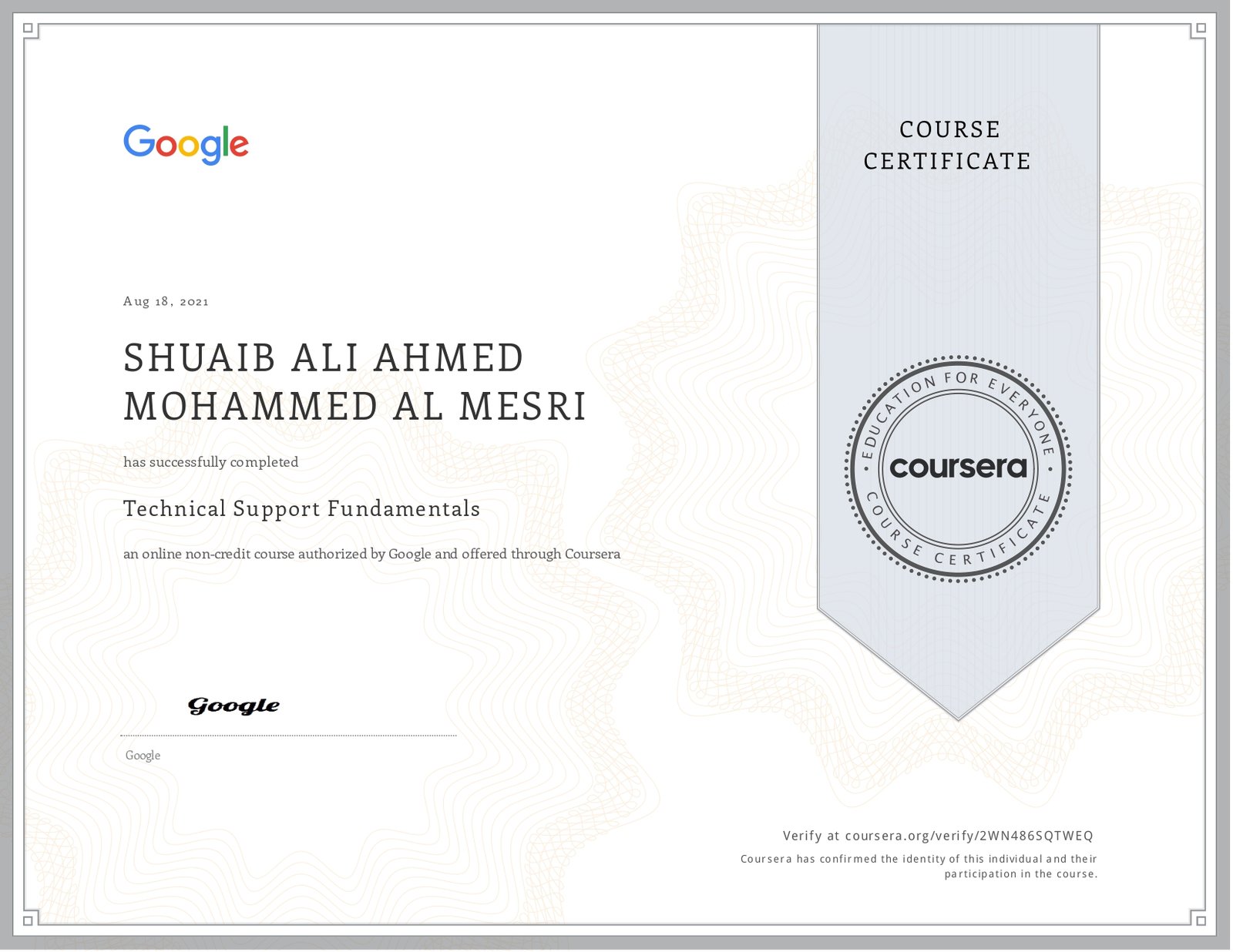 Google IT Support Professional Certificate